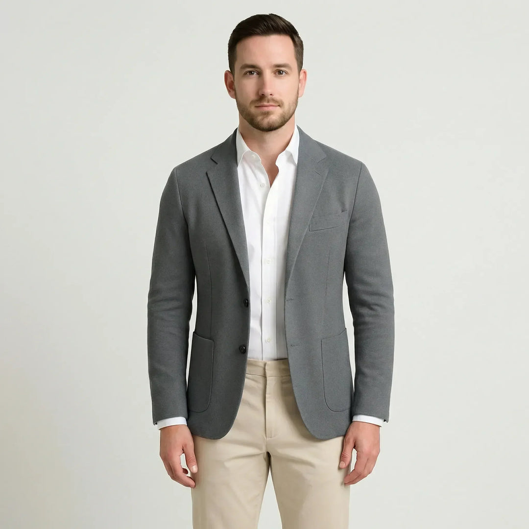 Back view of a regular fit mens business casual blazer outerwear