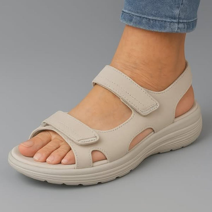 Top angle of summer comfort sandals for women showcasing cushioned footbed and arch support