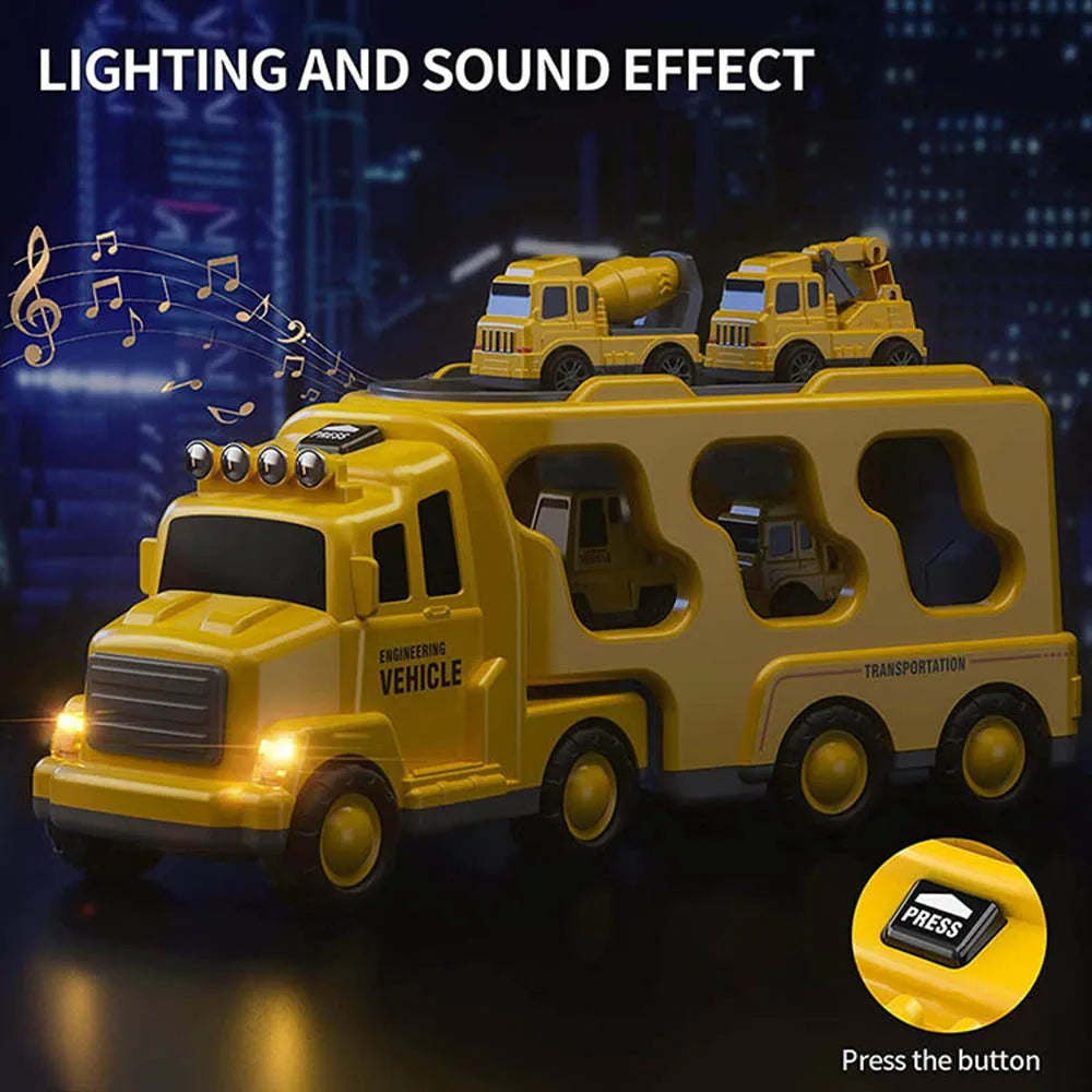 Illuminated transport truck showcasing lights and sound features