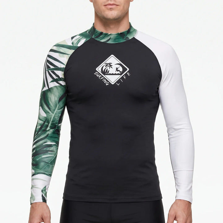 Flat lay view of the mens versatile surf shirt and swimwear staple