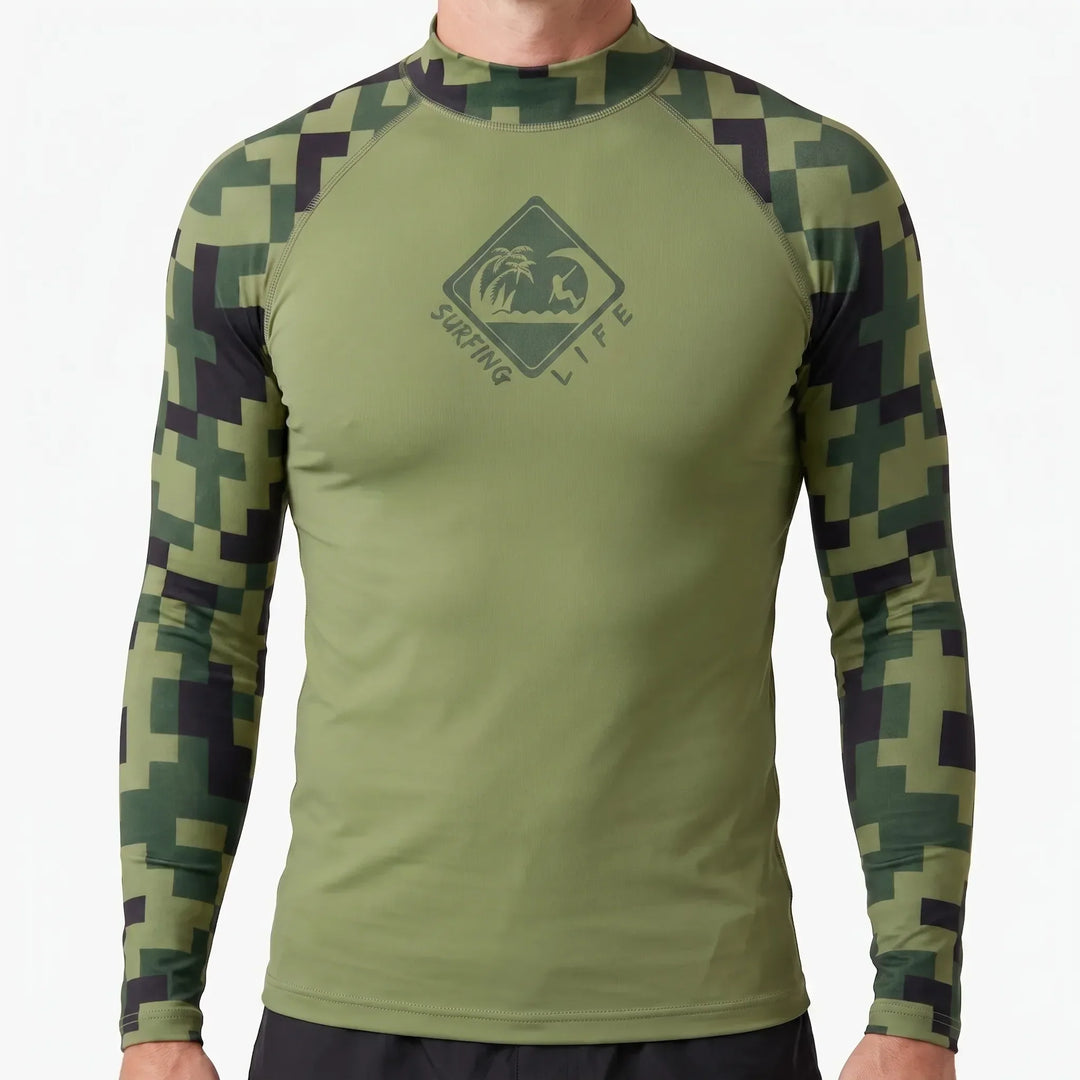 Sleeve cuff detail on the mens sun protection long sleeve surf shirt