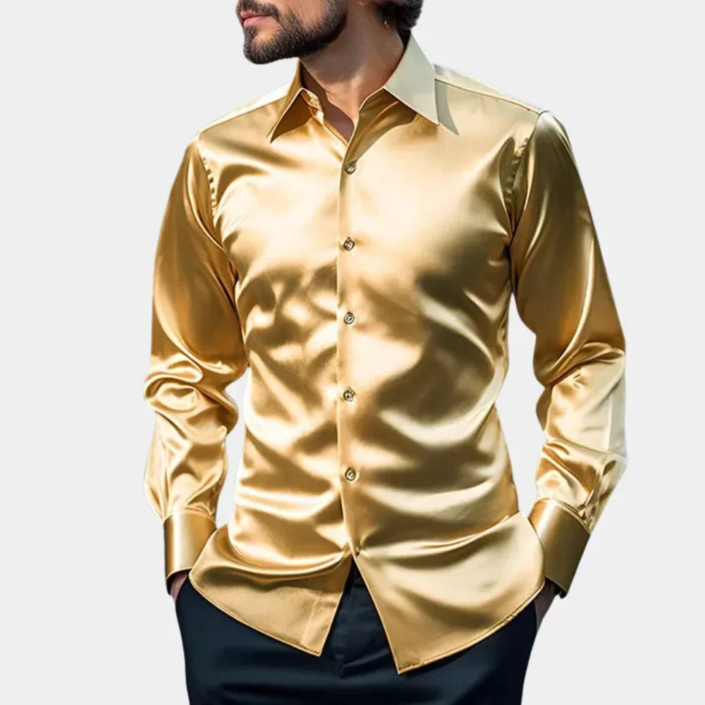 Back view of a tailored mens slim-fit long sleeve button-down shirt