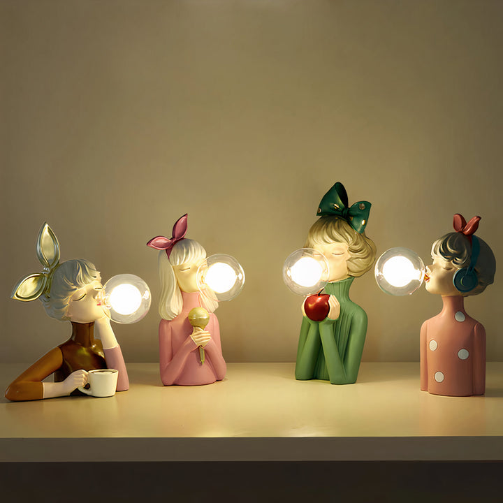 Full collection display showing all four unique character styles of the decorative lamp