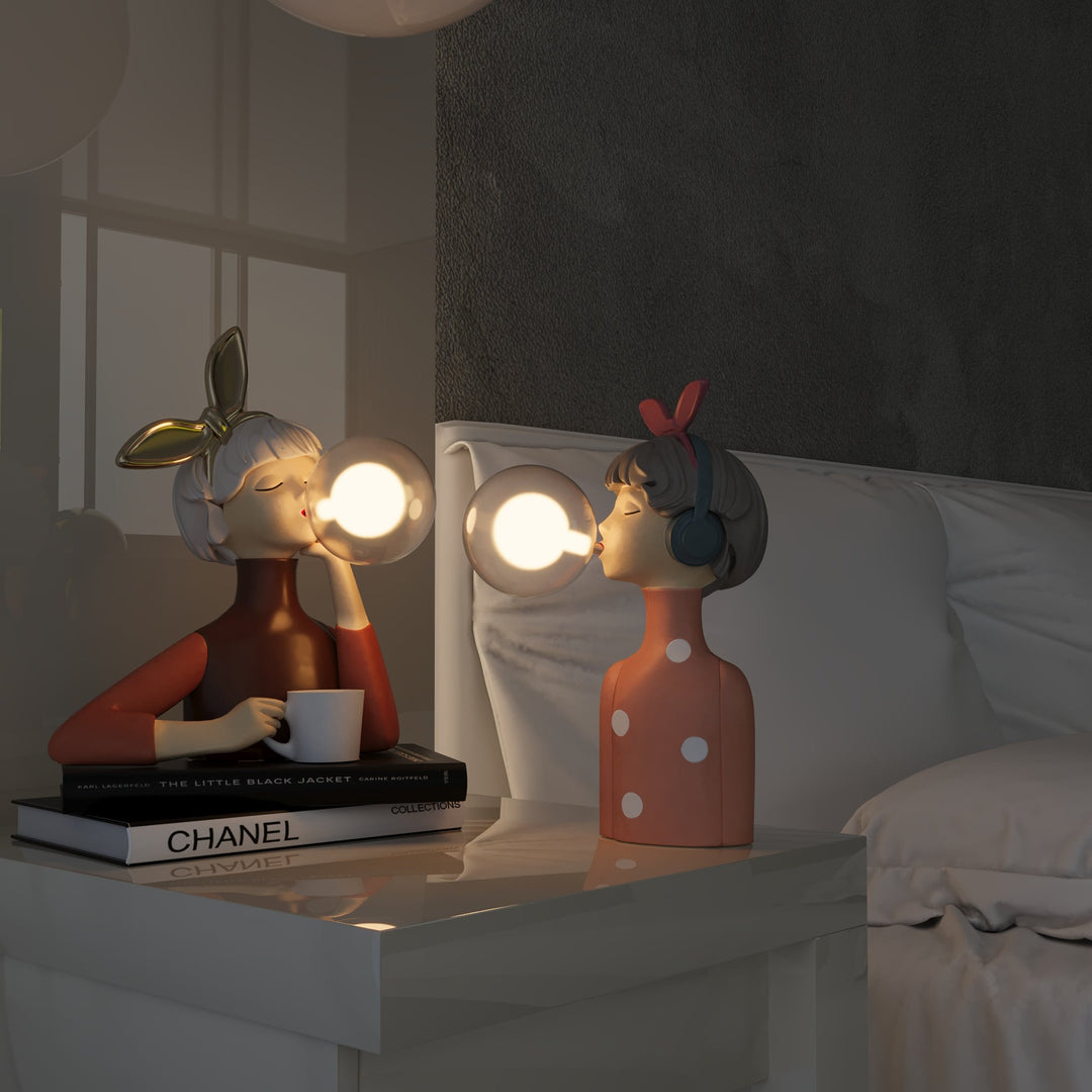 Cozy lighting atmosphere created by the decorative table lamp in a living room