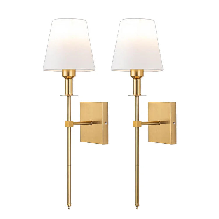 Pair of contemporary wall lighting fixtures displayed against a neutral wall