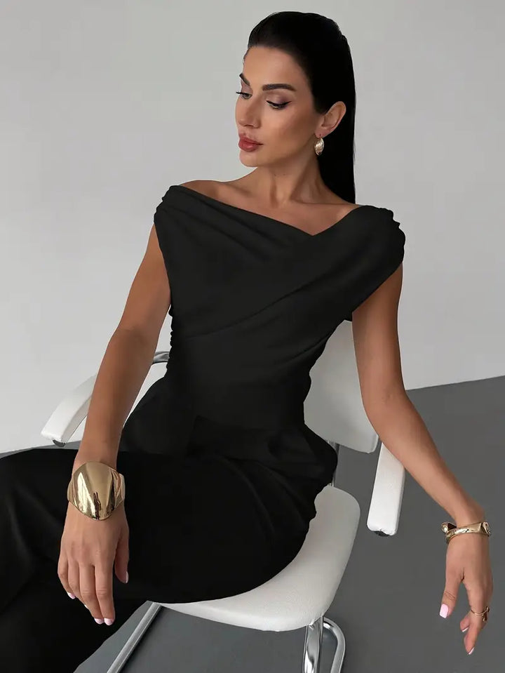 Business casual outfit idea incorporating the chic office wear top