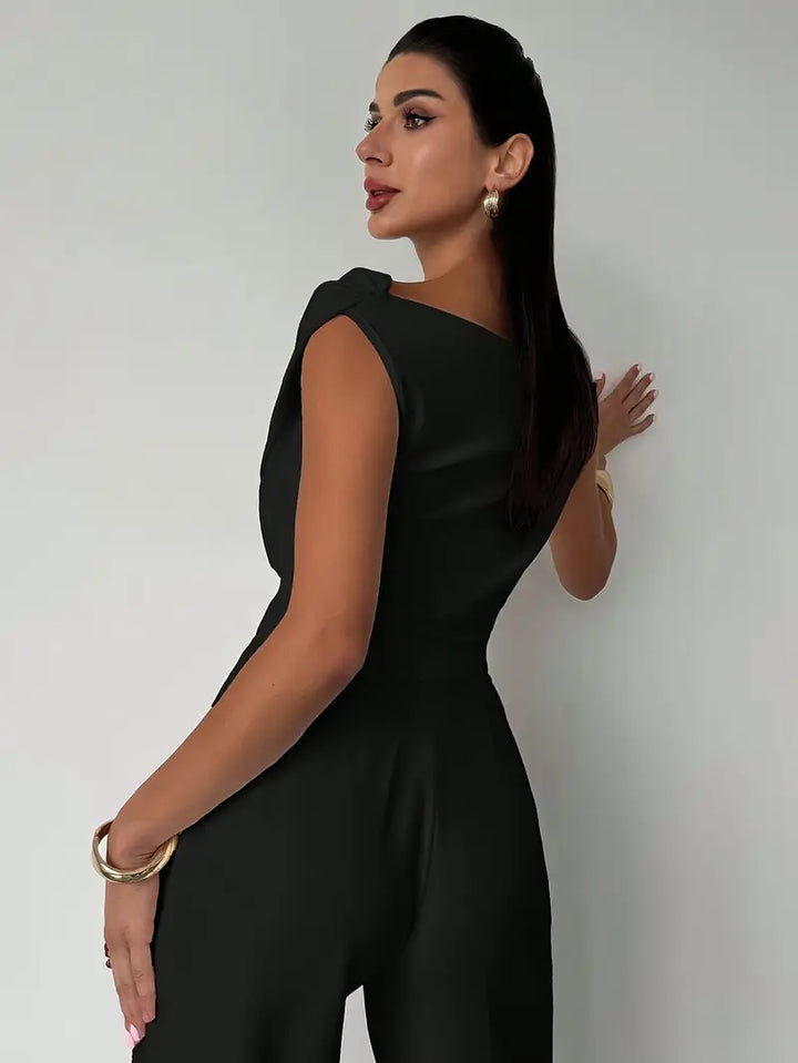 Detailed shot of the elegant neckline on the premium women's blouse