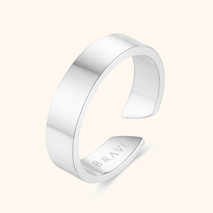 Close-up of the Arvid Men's Open Band Ring in polished silver showing the minimalist open design.