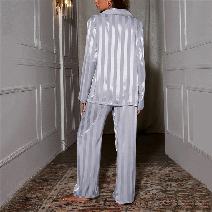 Womens fashion nightwear two piece set featuring stylish stripes