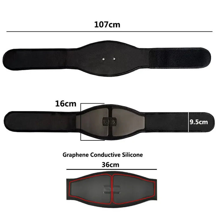 Technical dimensions and silicone pad layout of the EMS training belt