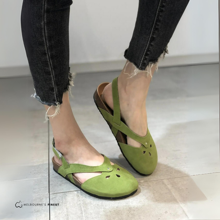 Top-down view of supportive orthopedic footwear designed for pain relief