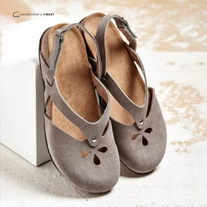 Women's adjustable orthopedic sandals in beige with arch support and straps