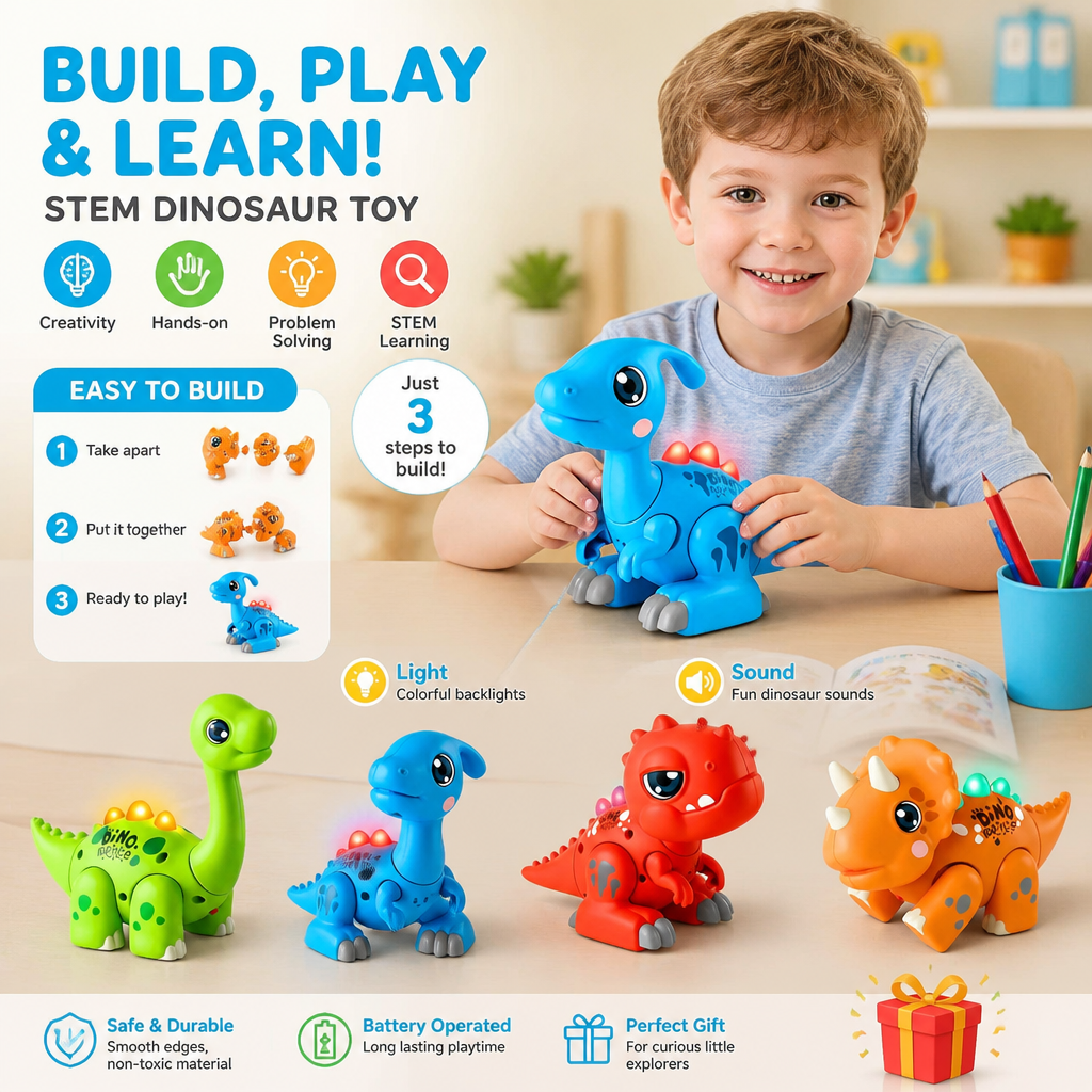 Educational dinosaur building toy for kids with interactive features