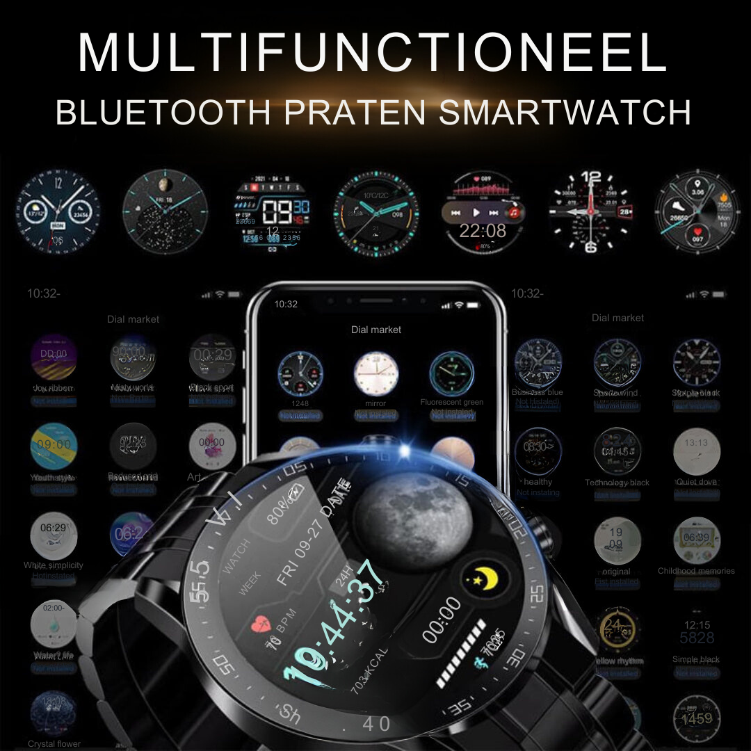 Close-up of a black smartwatch displaying fitness rings and digital interface