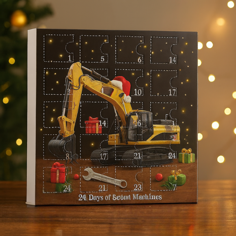 Kids construction vehicle advent calendar box featuring holiday countdown truck toys