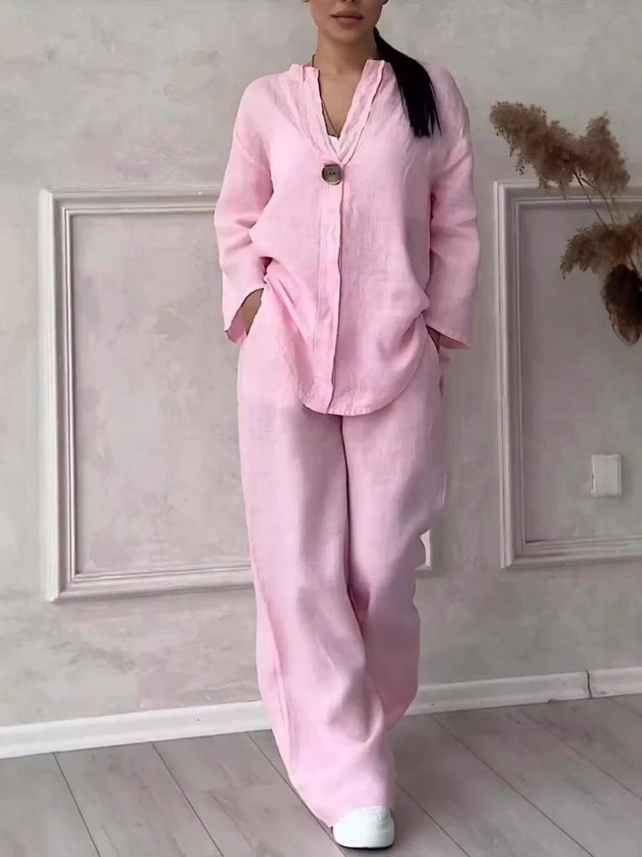 Women's Aliya cozy two-piece lounge set top and pants flat lay