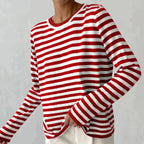 Vien | Women’s Striped Knit Long Sleeve Crew Neck Sweater
