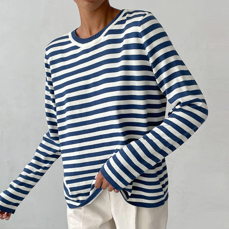 Vien | Women’s Striped Knit Long Sleeve Crew Neck Sweater