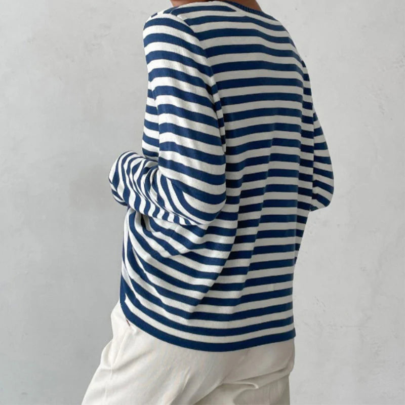 Vien | Women’s Striped Knit Long Sleeve Crew Neck Sweater