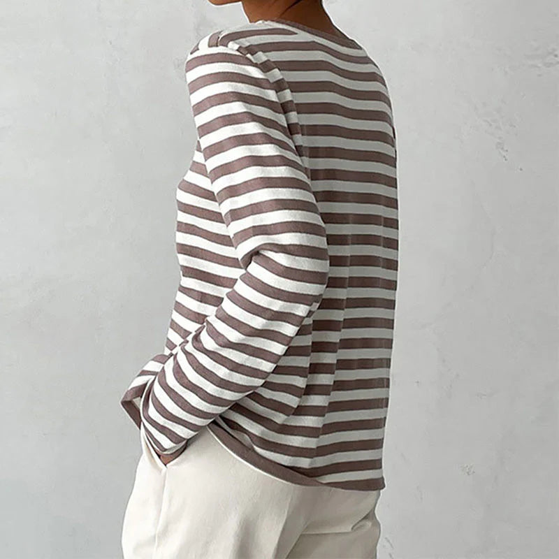 Vien | Women’s Striped Knit Long Sleeve Crew Neck Sweater