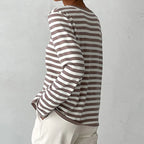 Vien | Women’s Striped Knit Long Sleeve Crew Neck Sweater