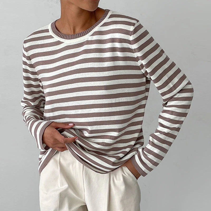 Vien | Women’s Striped Knit Long Sleeve Crew Neck Sweater