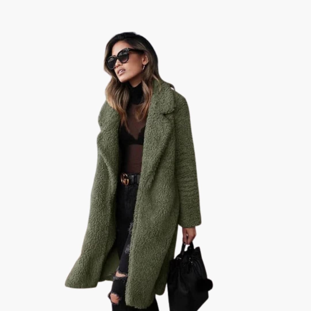 Oversized lapel collar long winter coat in casual wear style for women