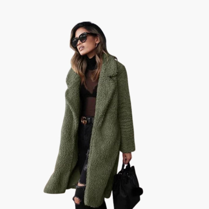 Oversized lapel collar long winter coat in casual wear style for women