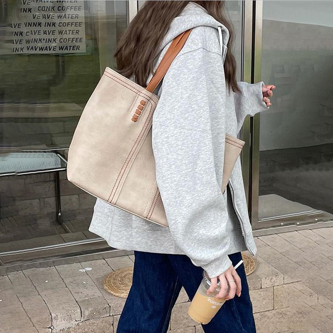 Khaki everyday tote bag for women showing spacious interior and structure