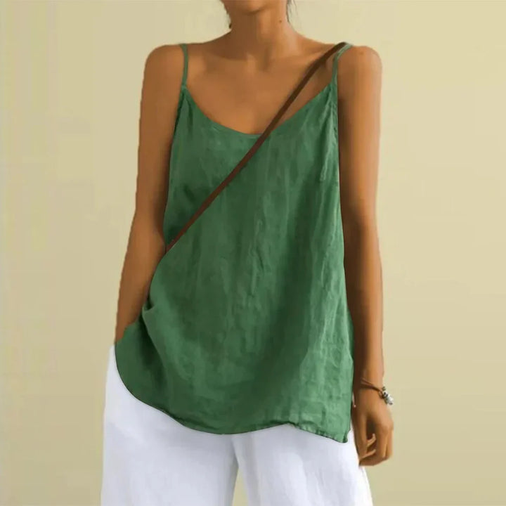 Close-up of lightweight summer sleeveless shirt styled for everyday casual wear