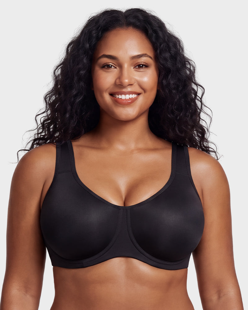 Womens fitness activewear bra lifestyle shot side angle