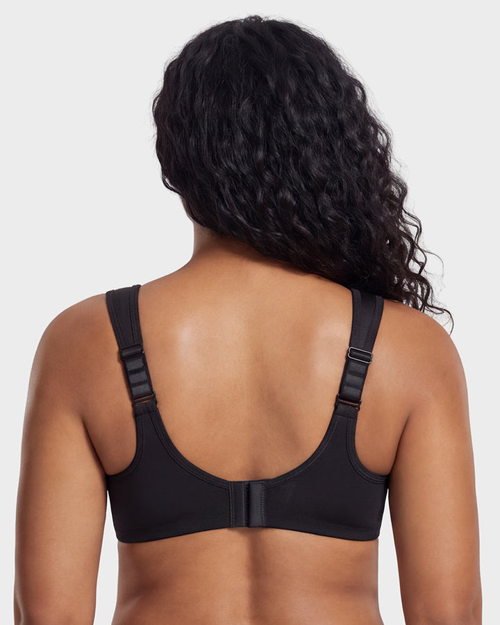 Durable sports bra strap adjuster and hardware close up
