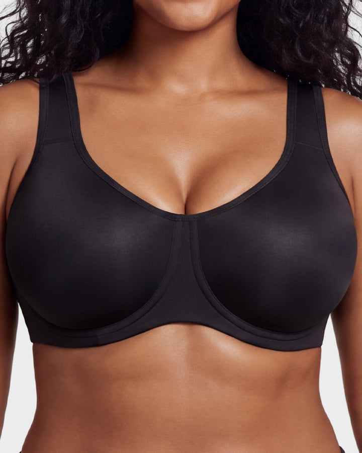 Plus size workout bra displayed flat lay activewear style
