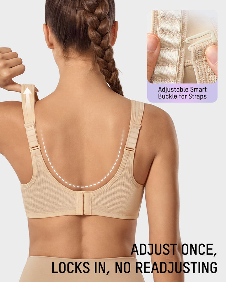 Plus size sports bra side profile showing outside-wire support