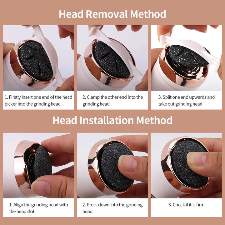 Step-by-step instructions for removing and installing grinding heads