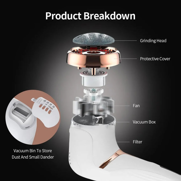 Electric callus remover for feet showing ergonomic handle and power button