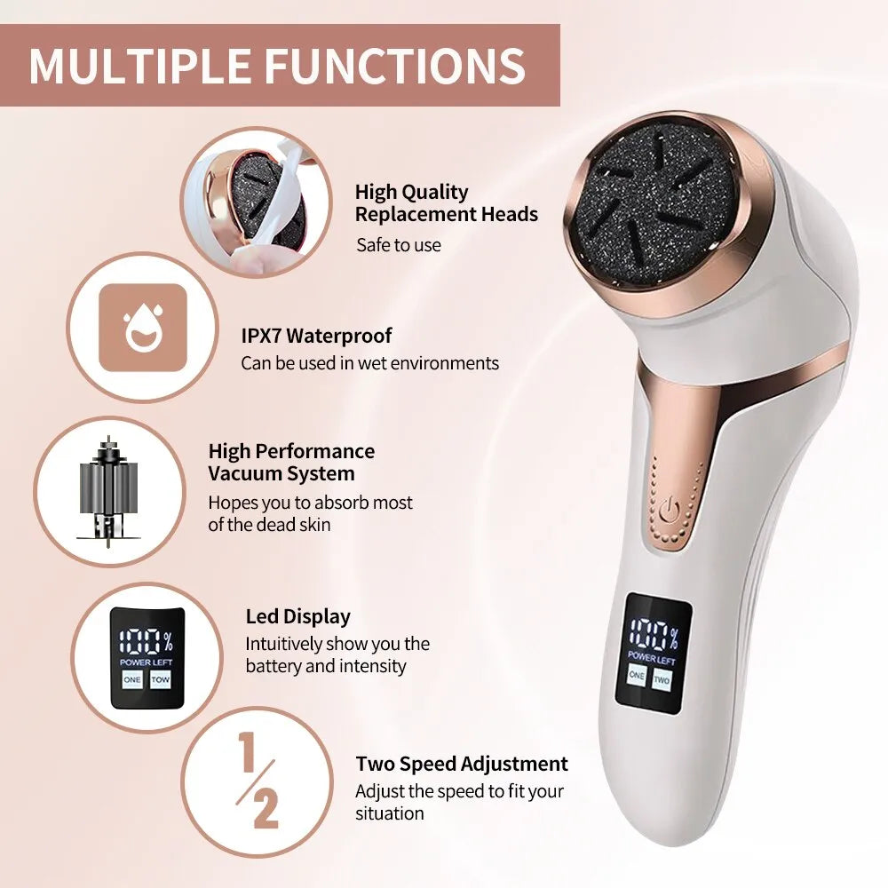 Close-up of exfoliating roller head on electric foot file for pedicure