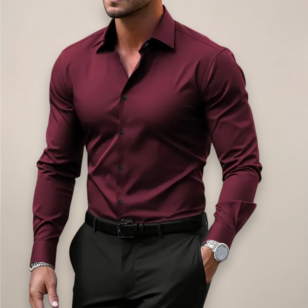 Back view of mens slim-fit button-up shirt top