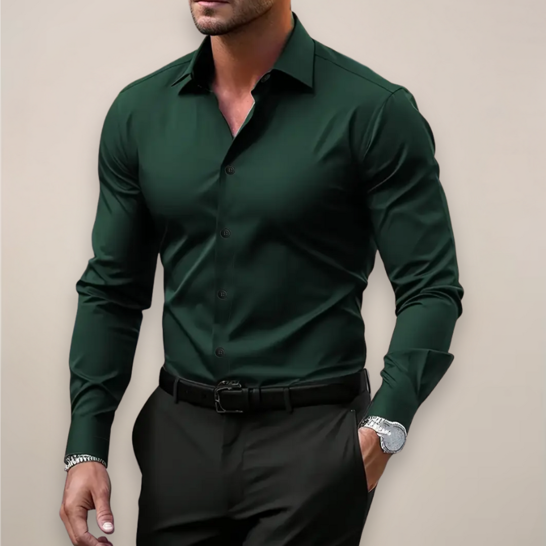 Side angle view of mens slim-fit long-sleeve top