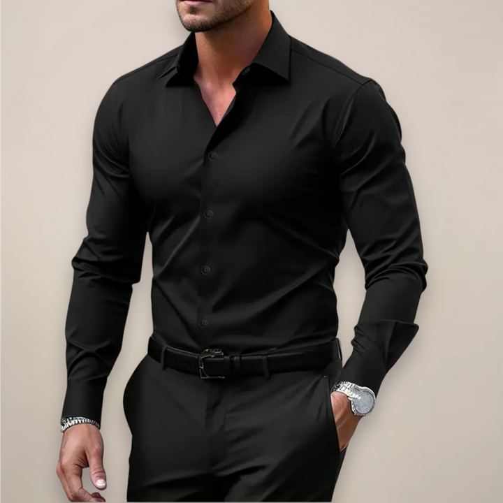 Close-up of cuff and buttons on mens casual button-up shirt