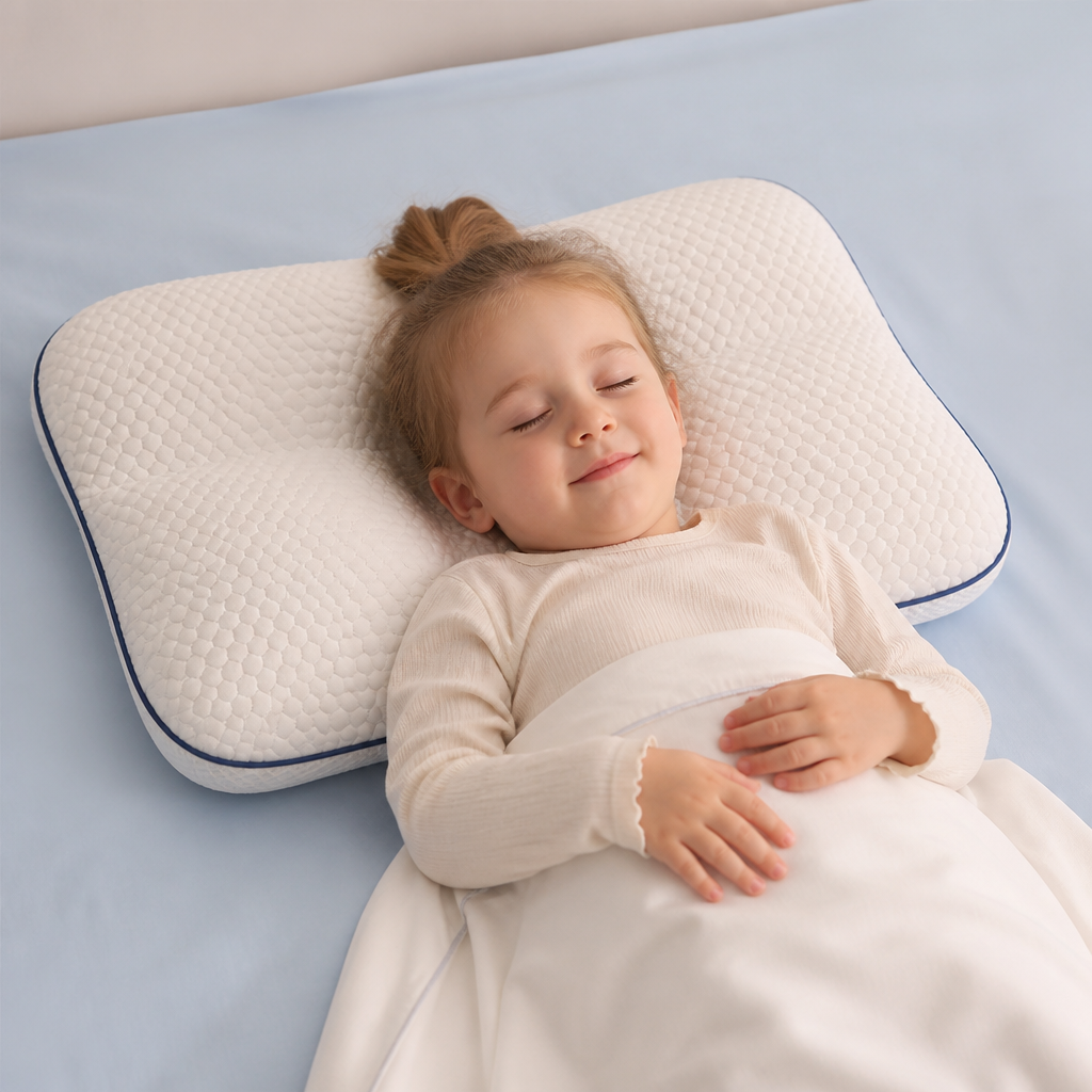 Breathable ergonomic children's memory foam pillow with neck support for kids bedding