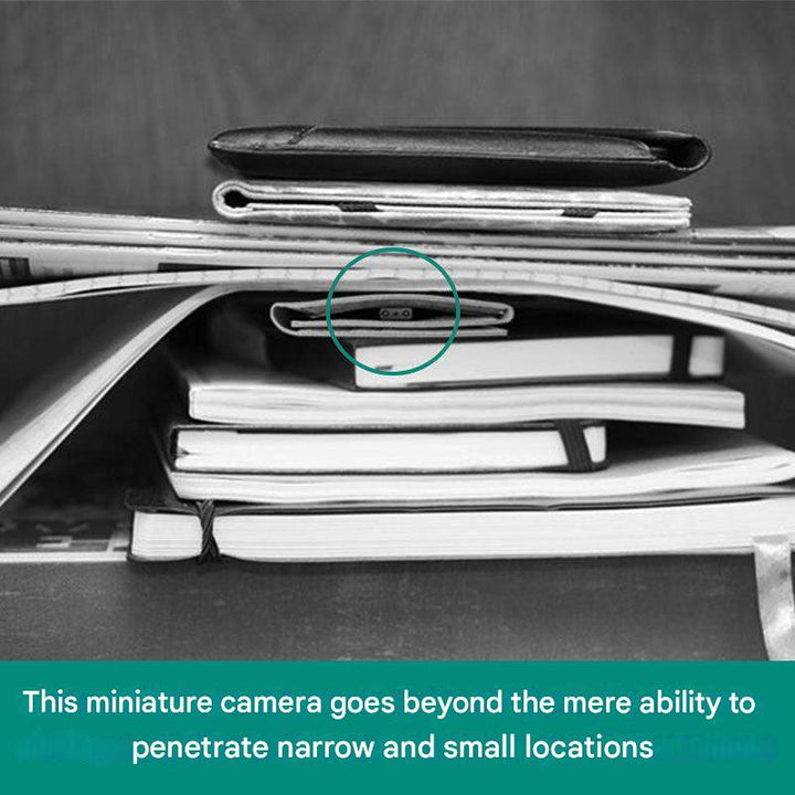 Micro wireless HD camera showing back mount and connection ports