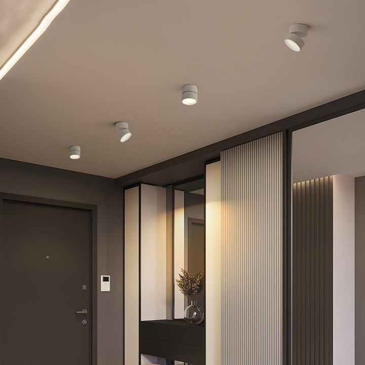 Warm white light glowing from an adjustable LED fixture
