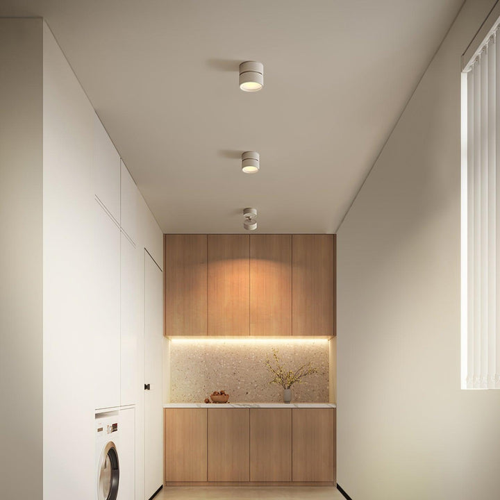 Sleek ceiling spotlight illuminating a modern living room