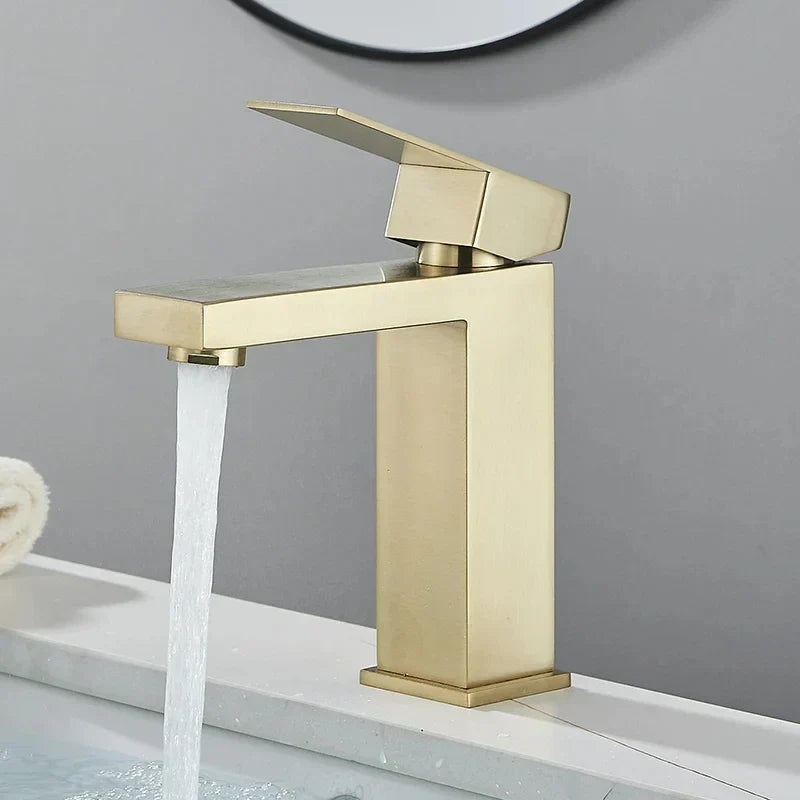 Modern black and silver basin faucet mixer showing the single lever tap handle