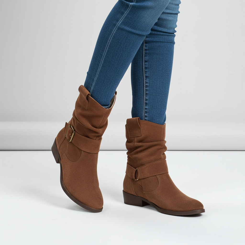 Angle shot of comfortable low heel ankle boots for women lifestyle