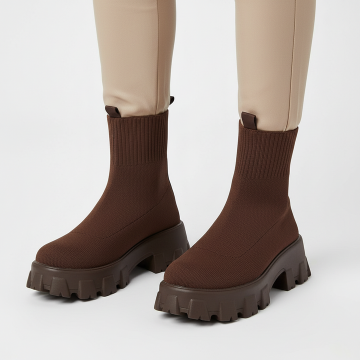 Women's modern platform sock boots featuring comfortable chunky heels and stylish ankle height