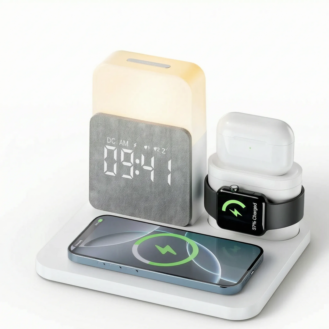 Sleek wireless charger and desk organizer designed for modern nightstands and office desks