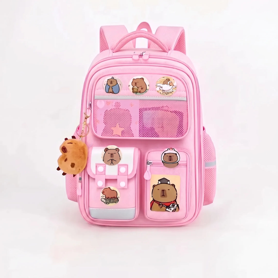 Close-up of durable zipper and high-quality fabric on kids capybara backpack