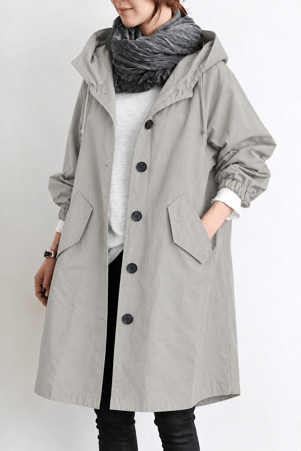 Interior lining and seam-sealed waterproof protection detail inside the womens hooded jacket.